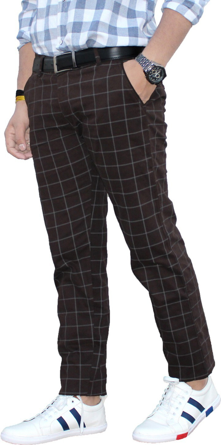FUBAR Classic Checkered Cotton Blend Slim Fit Trousers 
