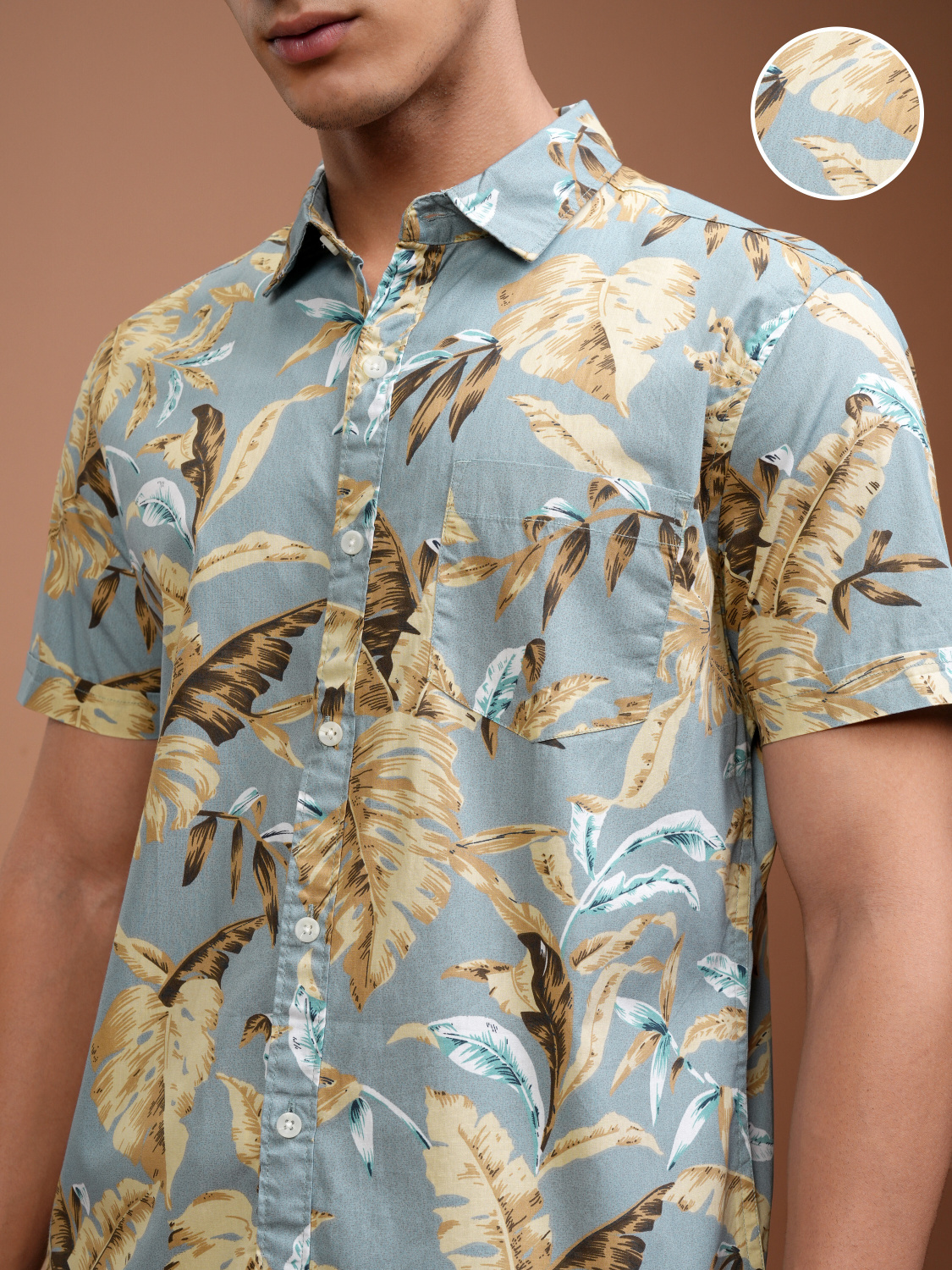Salmon micro-floral shirt