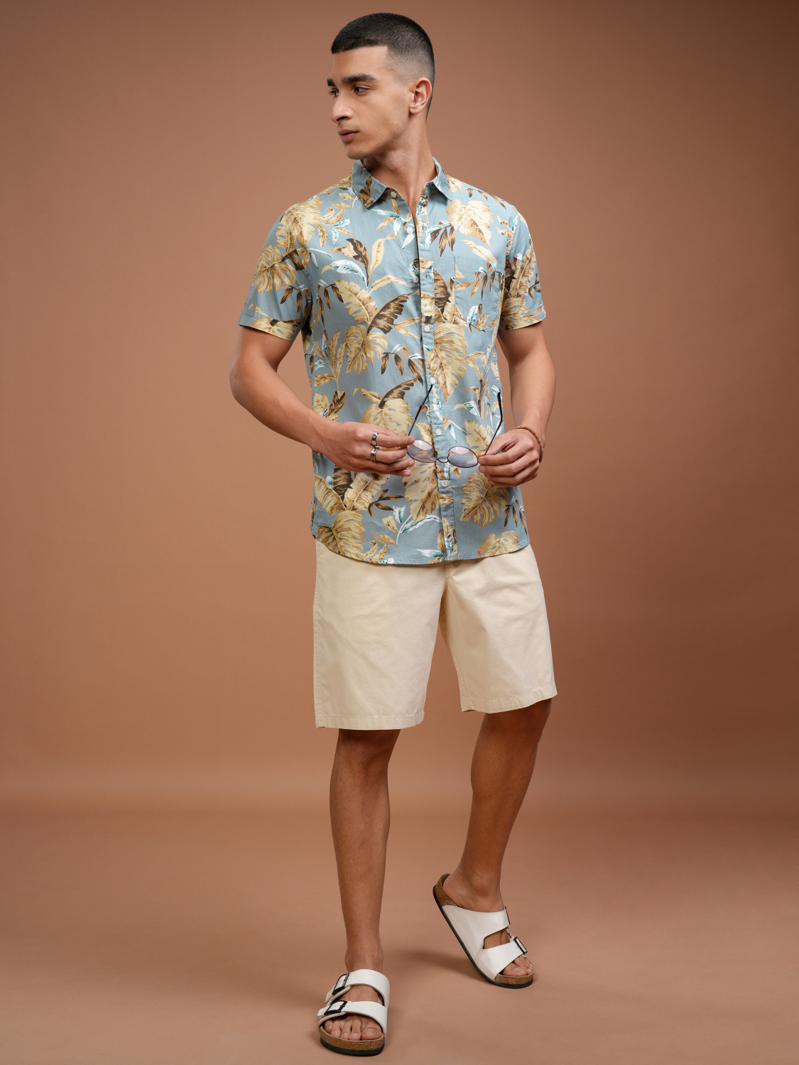 Salmon micro-floral shirt