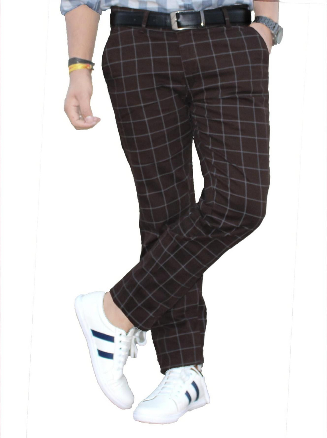 FUBAR Classic Checkered Cotton Blend Slim Fit Trousers 