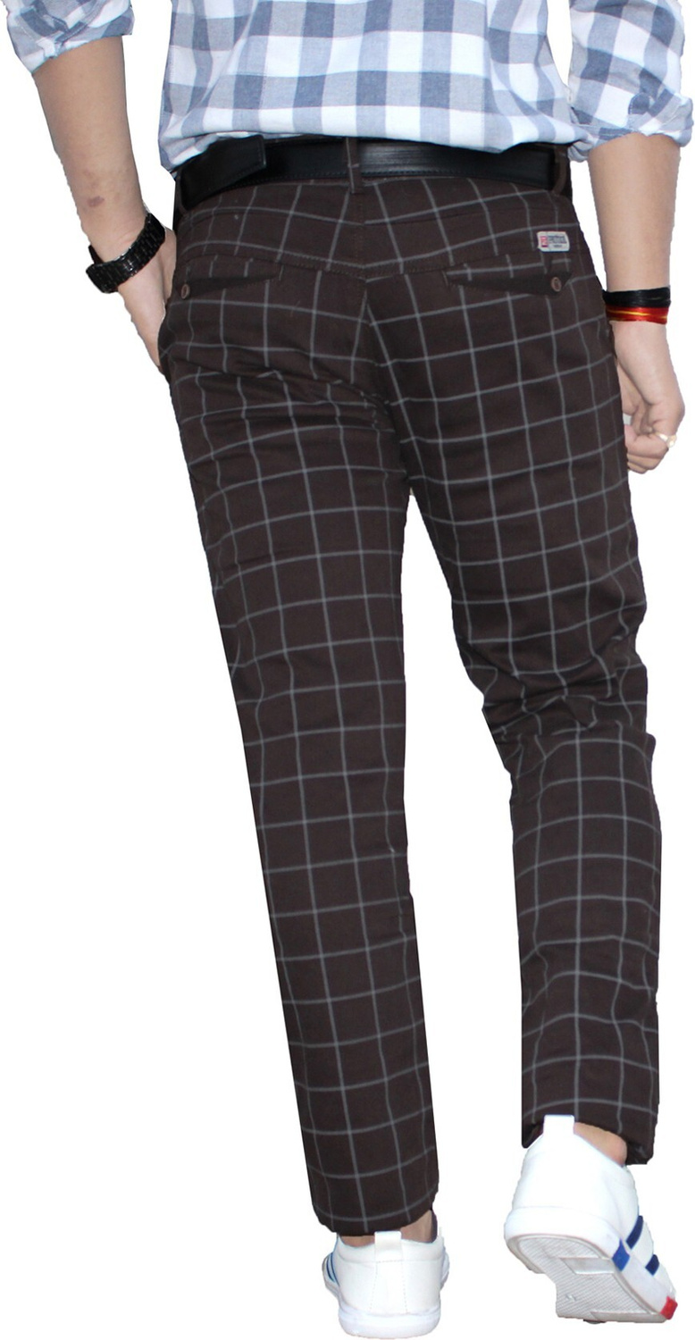 FUBAR Classic Checkered Cotton Blend Slim Fit Trousers 