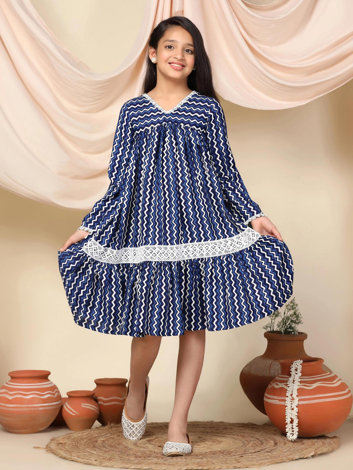 Fablina Zigzag pattern Midi Dress