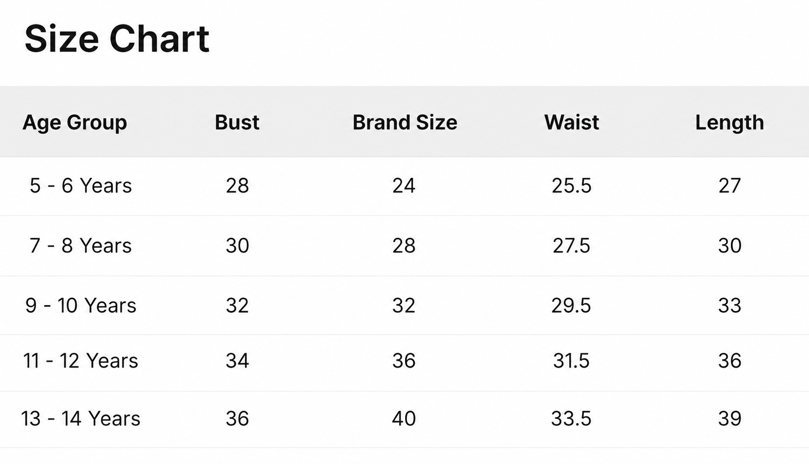Size Chart