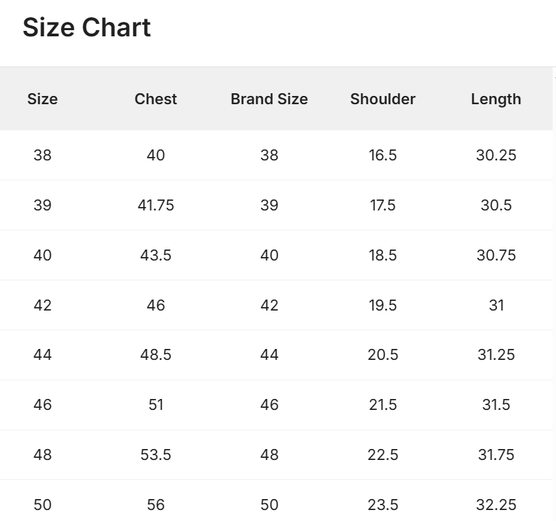 Size Chart