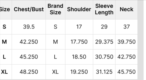 Size Chart