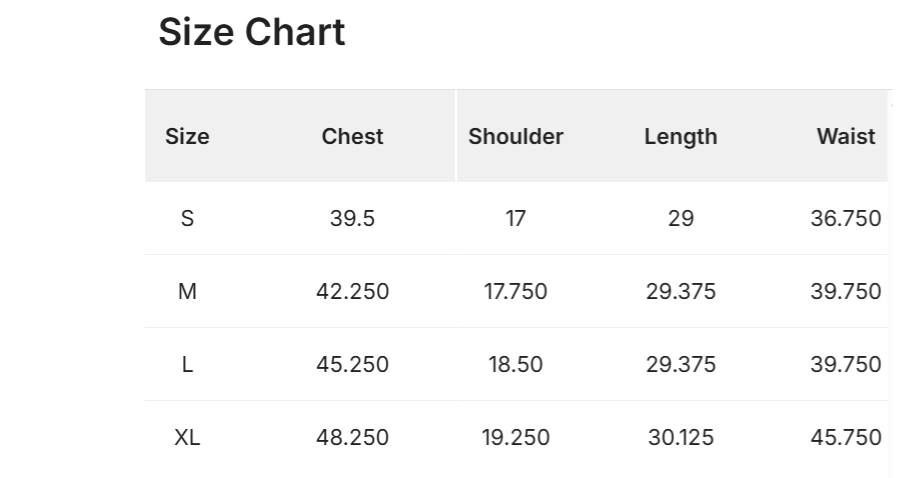 Size Chart