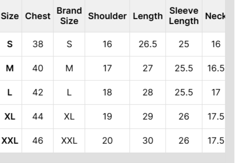 Size Chart