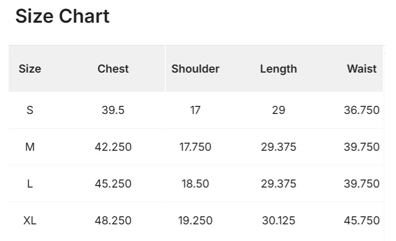 Size Chart