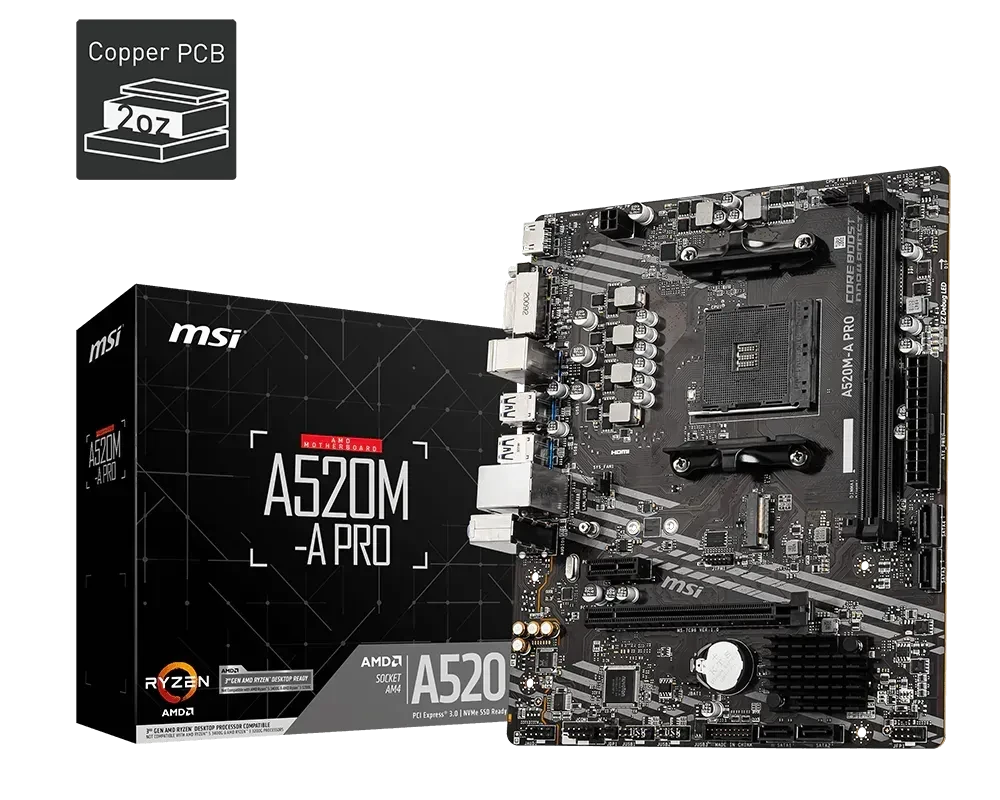 MSI A520M-A PRO AM4 DDR4 Micro-ATX Motherboard