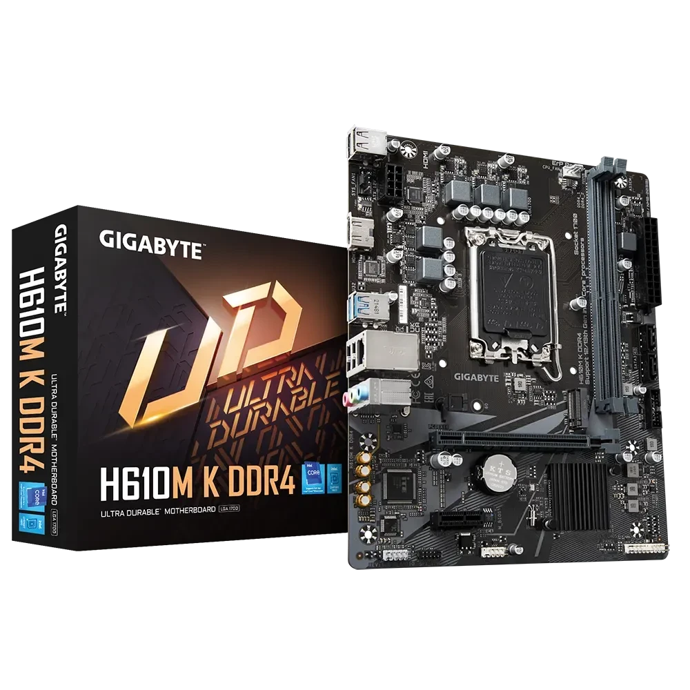Gigabyte H610M K DDR4 Motherboard PCIe 4.0* Design, Gen3 x4 M.2, GbE LAN, Anti-Sulfur Resistor, Smart Fan 6