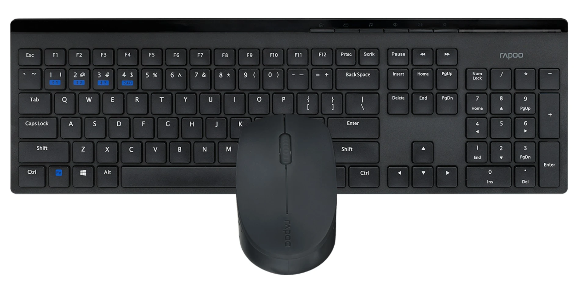Rapoo 8110M Multi-mode Wireless Desktop Set - Wireless Keyboard & Mouse Combo, Full size with Hot Keys (Black)