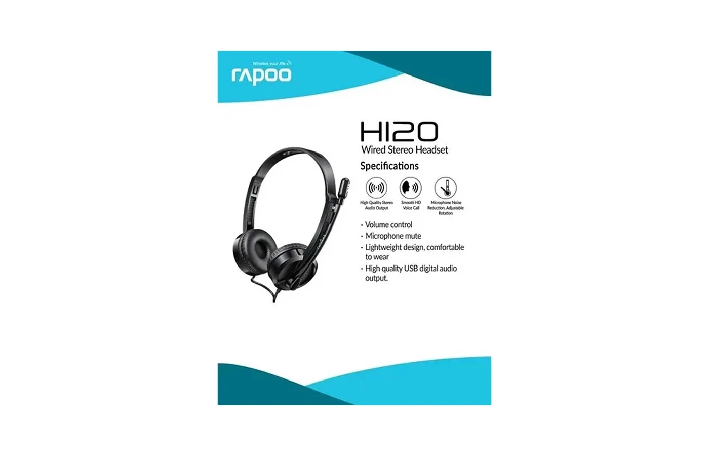 Rapoo H120 Wired Stereo Headset | Lightweight | Noise-Reducing Mic | Inline Controls