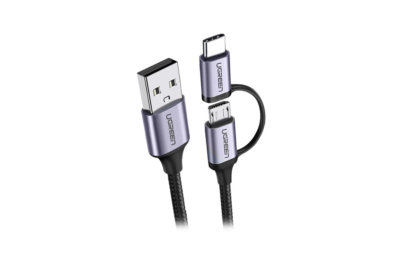UGREEN USB A 2.0 Male to Micro USB + USB-C Male 3A Data Cable