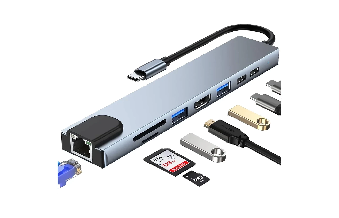 8 in 1 Type C To USB-C 4K HDMI Adapter