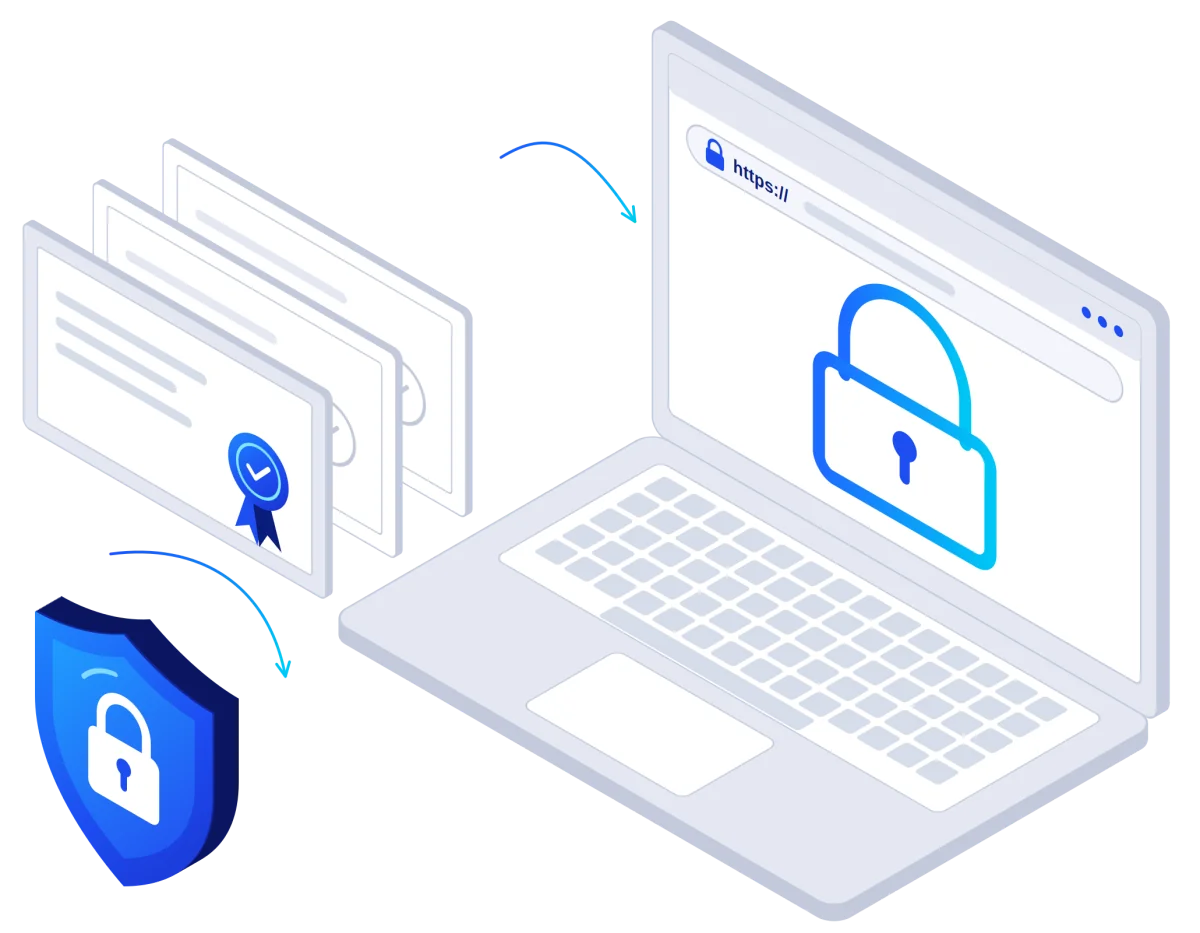 Free SSL certificate securing a website with HTTPS and a padlock