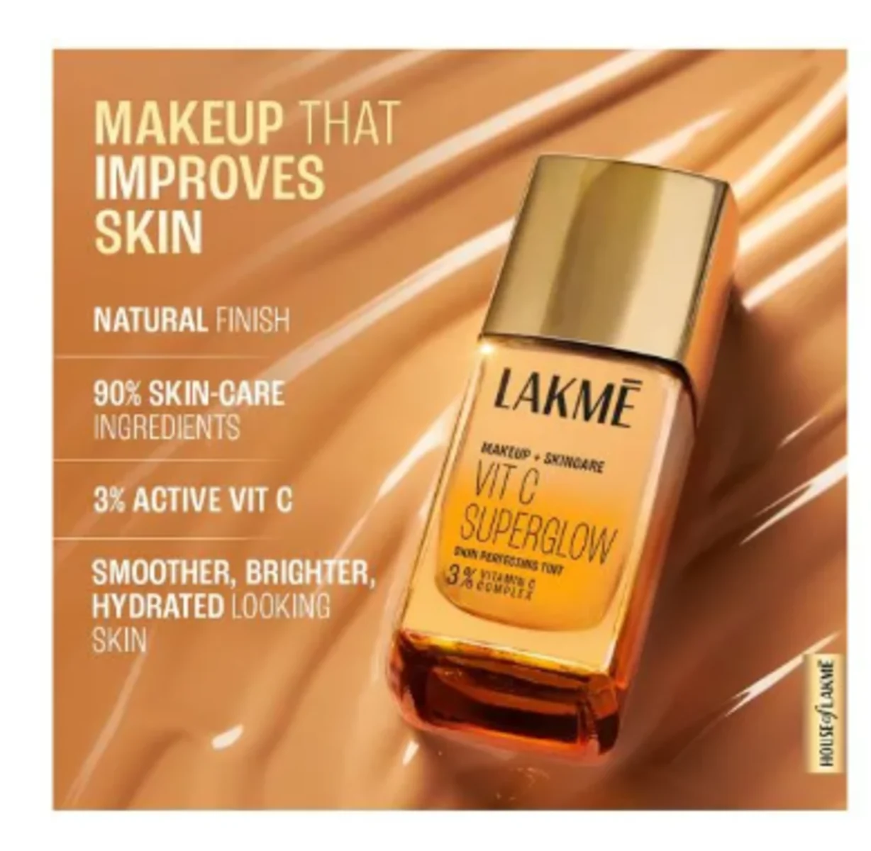 LAKMÉ Natural Makeup For All Skin Type+Skincare Vitc Superglow Skin Perfecting Liquid Medium Coverage Tint