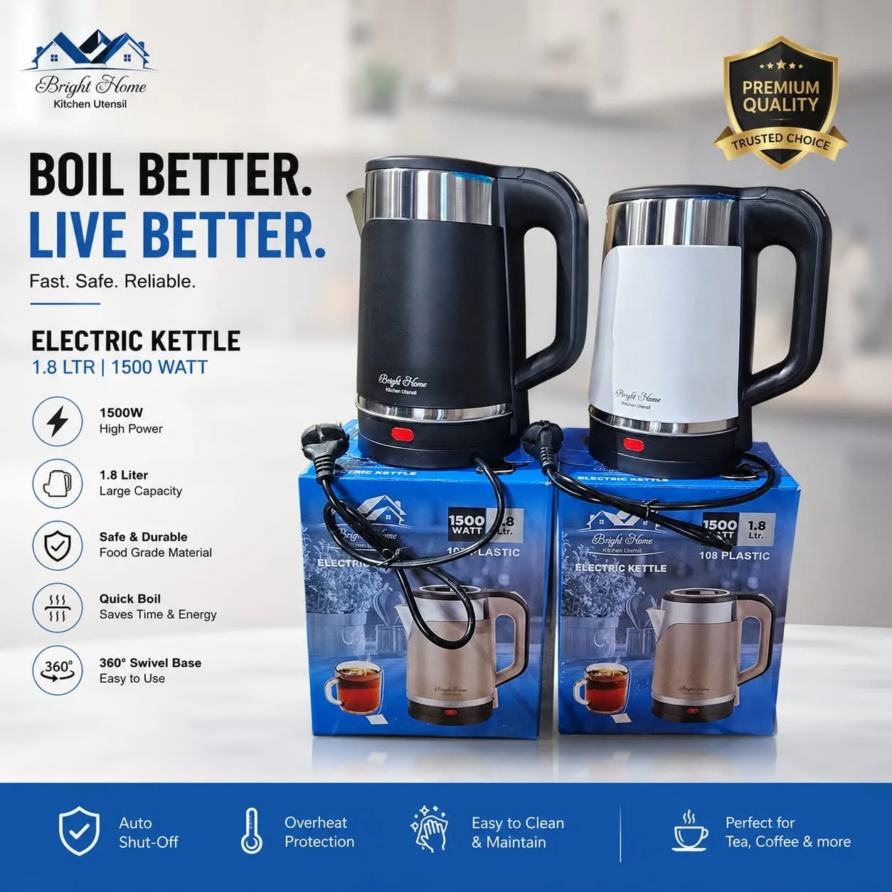 Electric Jug Stainless Steel Kettle - Multicolor