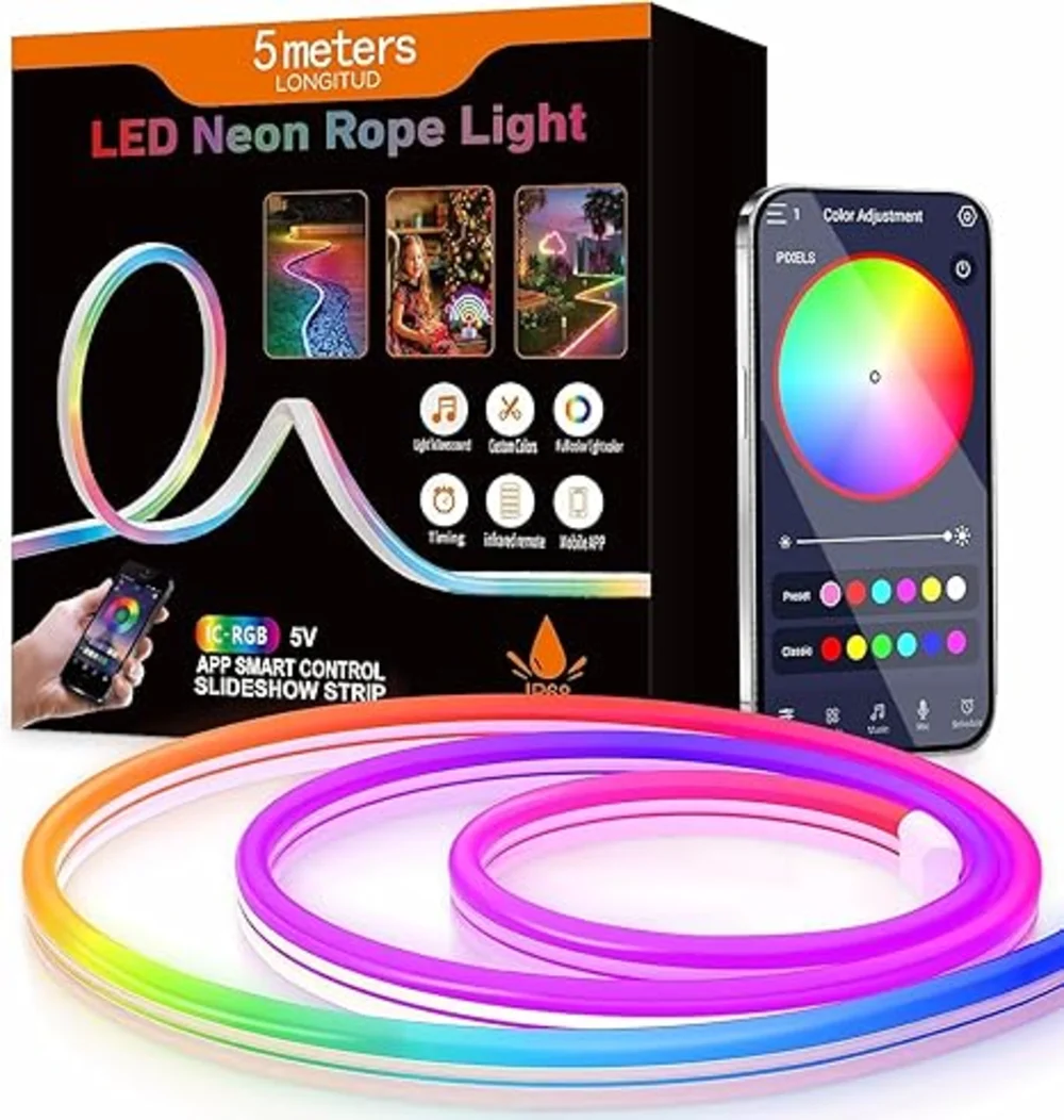5 Meter RGB LED Neon Rope Light – Smart App & Remote Control | IP68 Waterproof