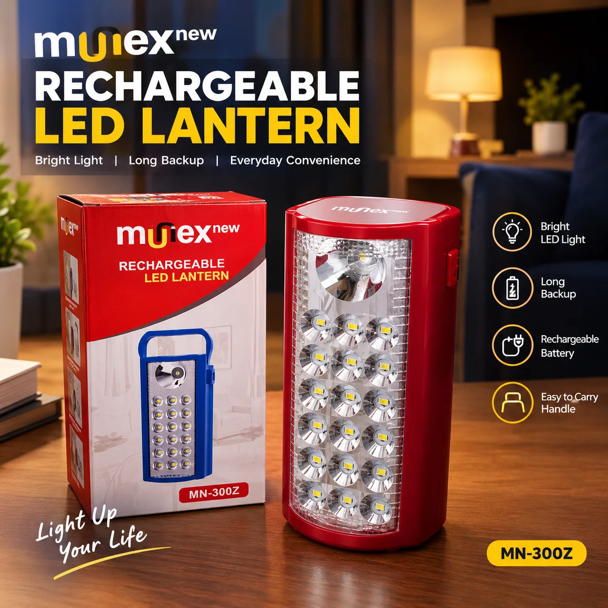 Munex MN-3002 Rechargeable LED Lantern | Emergency Light & Portable LED Lamp
