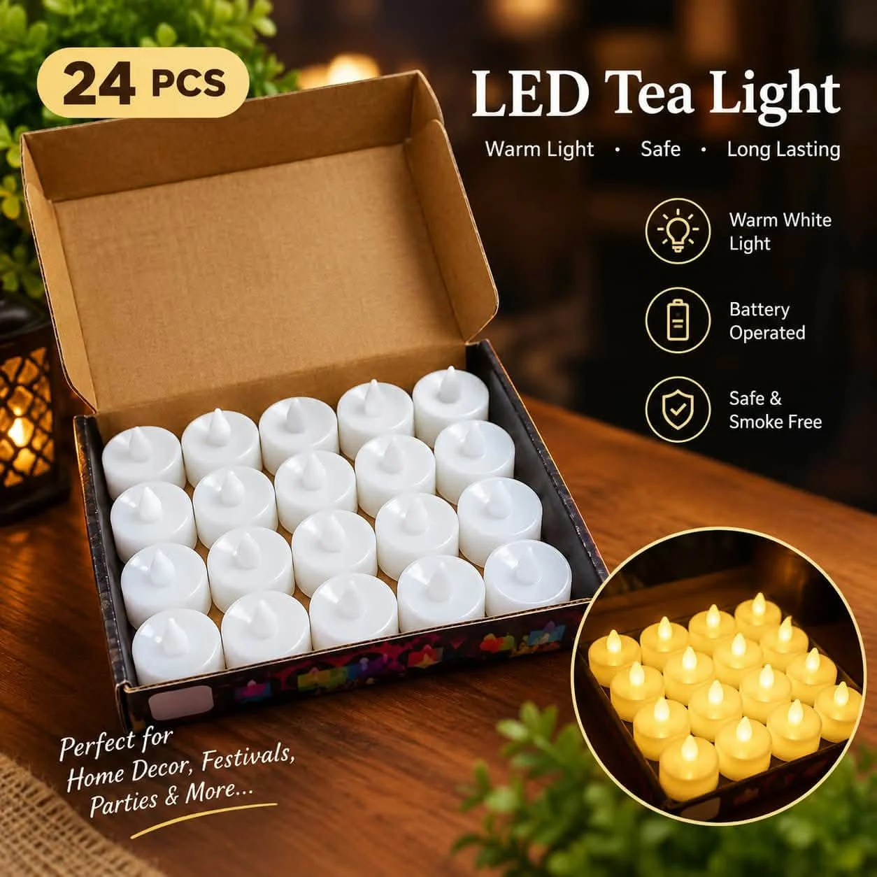 Portable Candle Light Pack of 24 LED Candle Light Flameless Electric Tea Light.