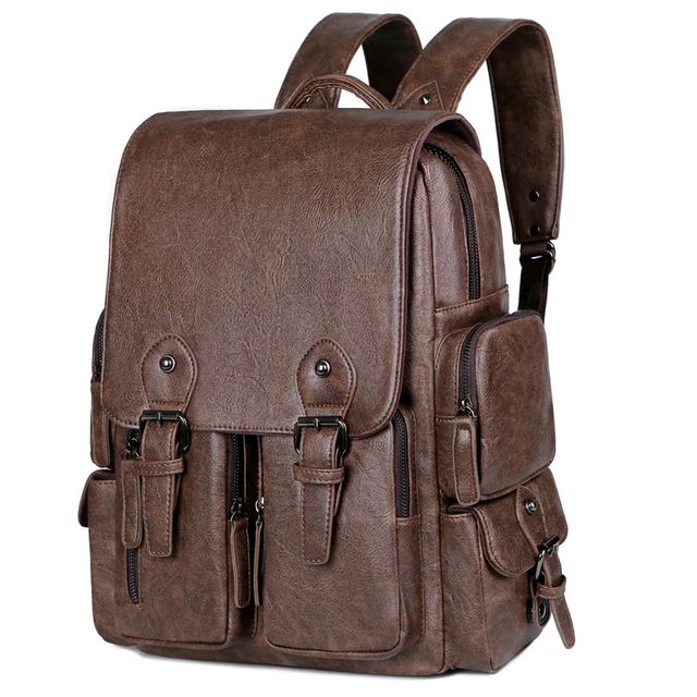 Genuine Solid PU Leather Large Capacity Backpack For Unisex Casual PU Leather Bag For Travelling And Official Purpose