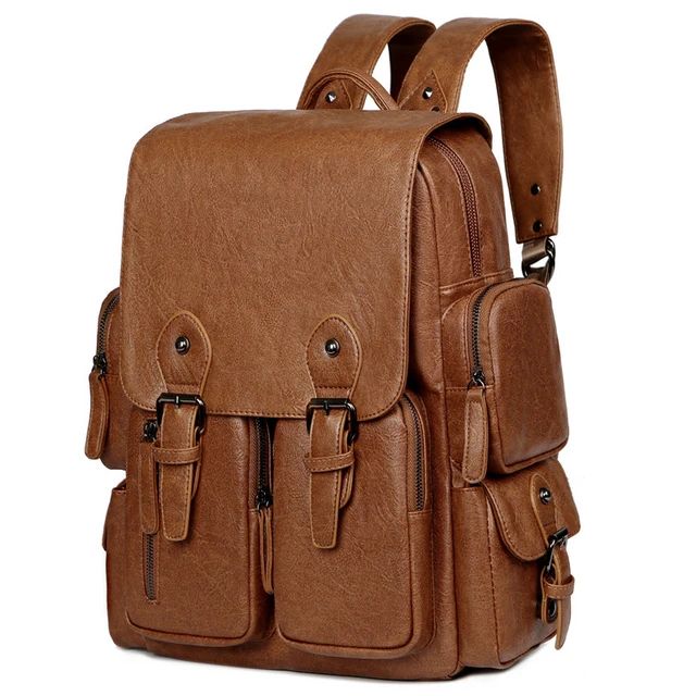Genuine Solid PU Leather Large Capacity Backpack For Unisex Casual PU Leather Bag For Travelling And Official Purpose
