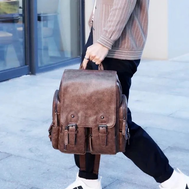 Genuine Solid PU Leather Large Capacity Backpack For Unisex Casual PU Leather Bag For Travelling And Official Purpose