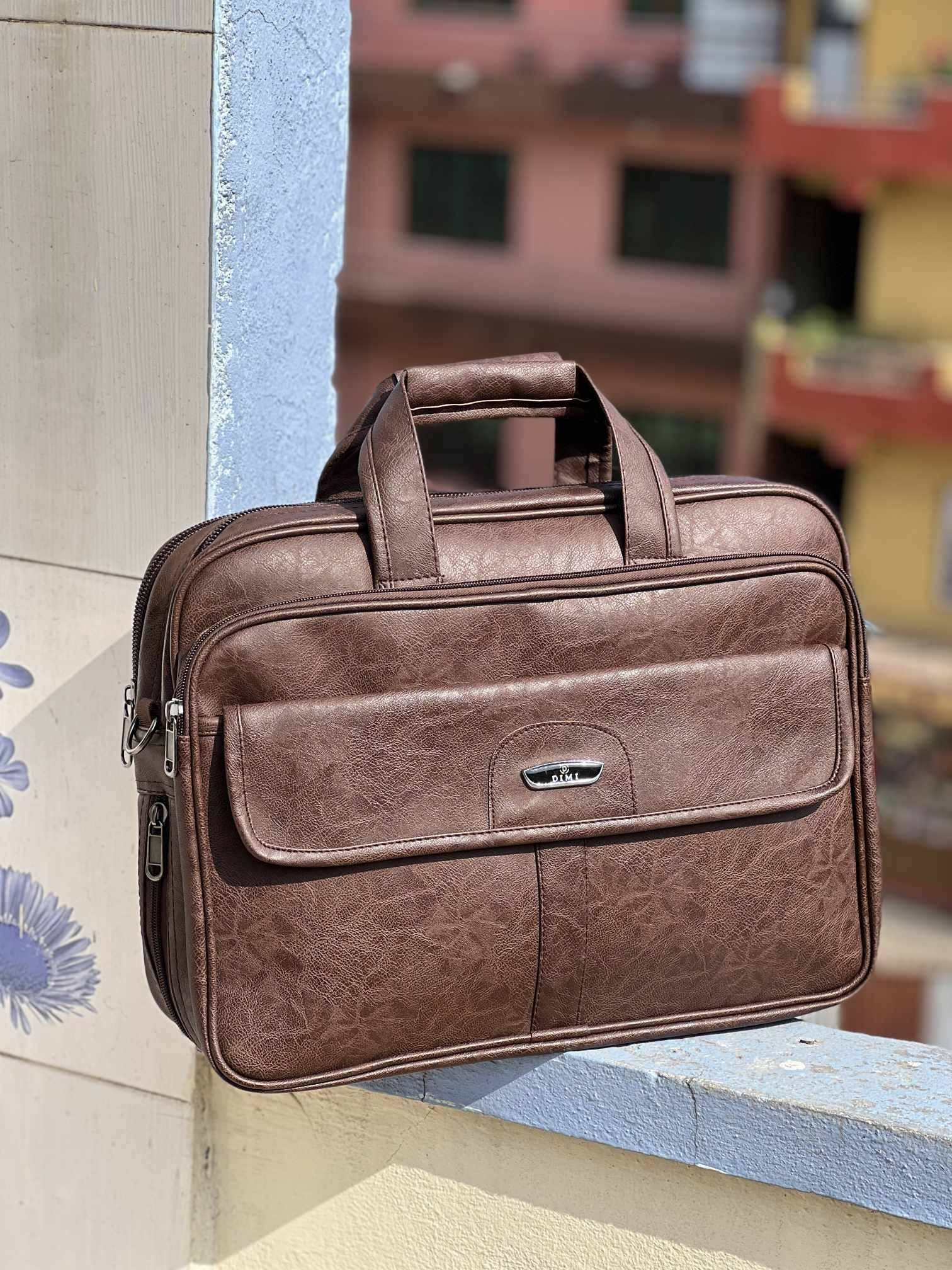 Luxury Brown PU Leather File Bag for Office | Spacious Briefcase for Business Laptop & Document Bag