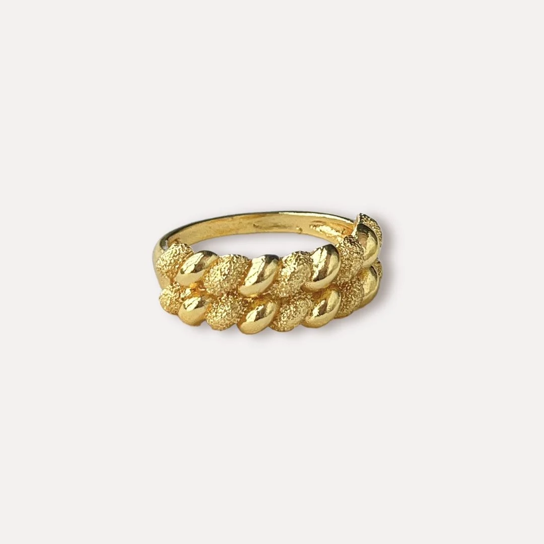 Textured Dual-Row Twist Gold Ring