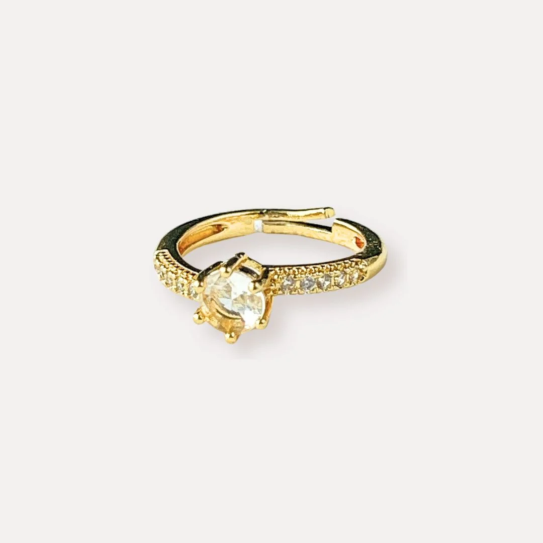 Dainty Solitaire Pave Adjustable Ring