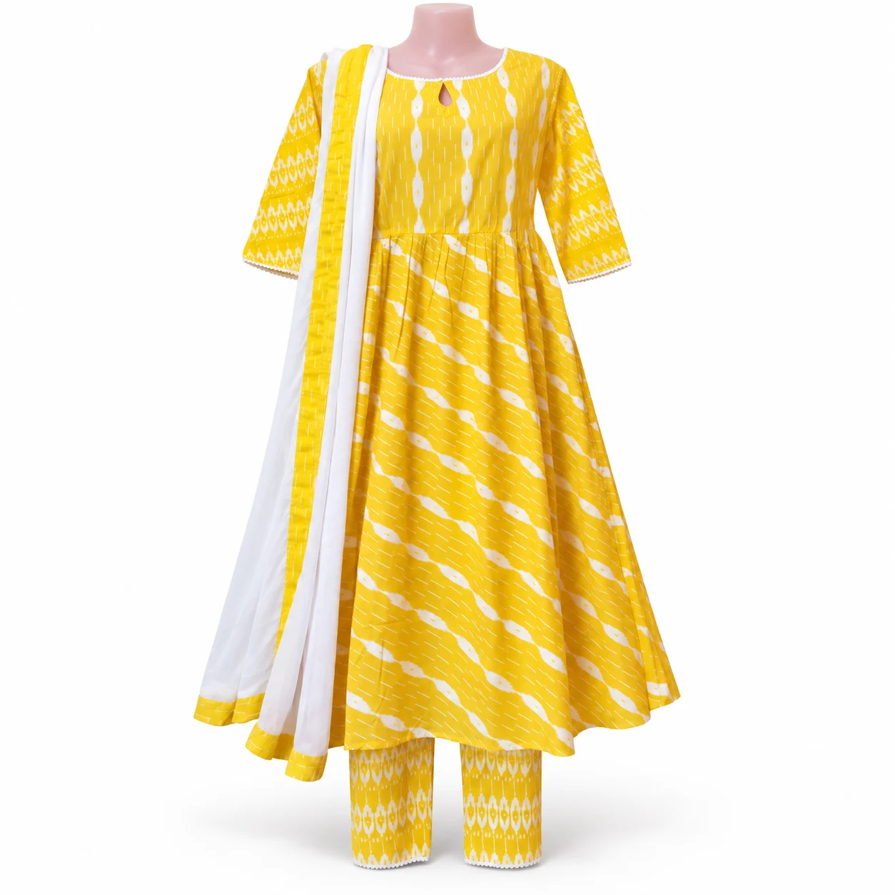 Yellow Printed Three-Piece Kurta Set