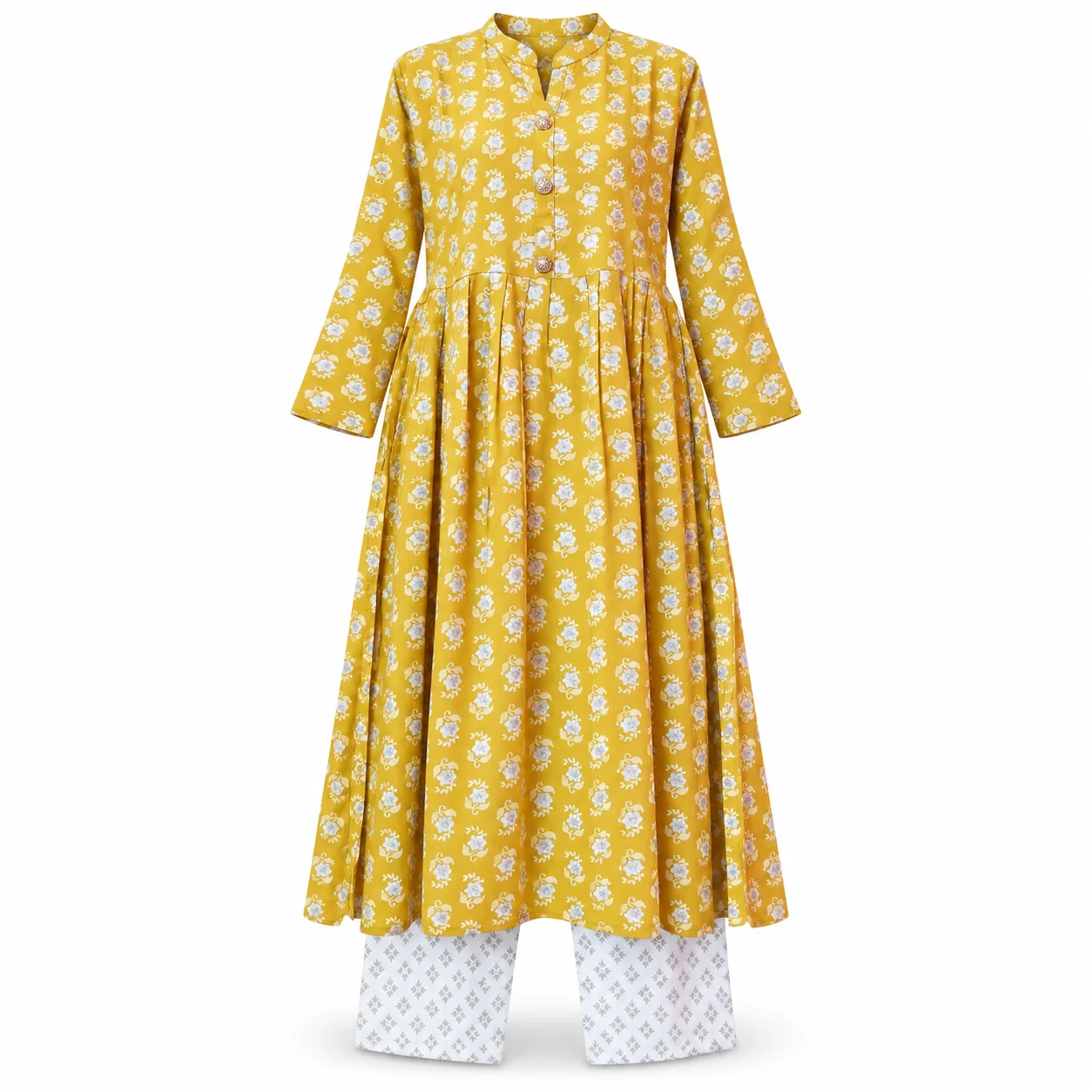 Mustard Yellow Floral Kurta Set
