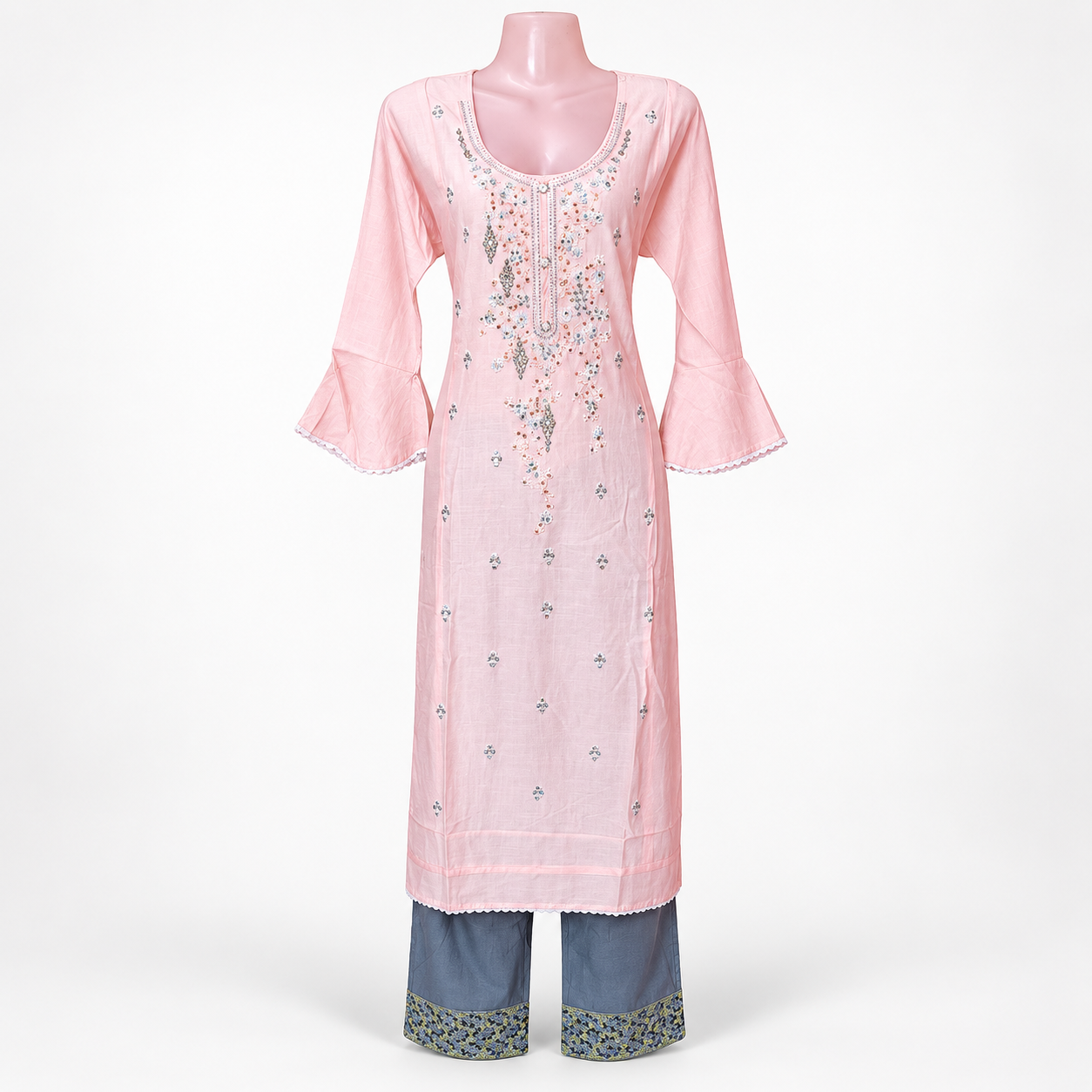 Blush Pink Embellished Kurtha Set