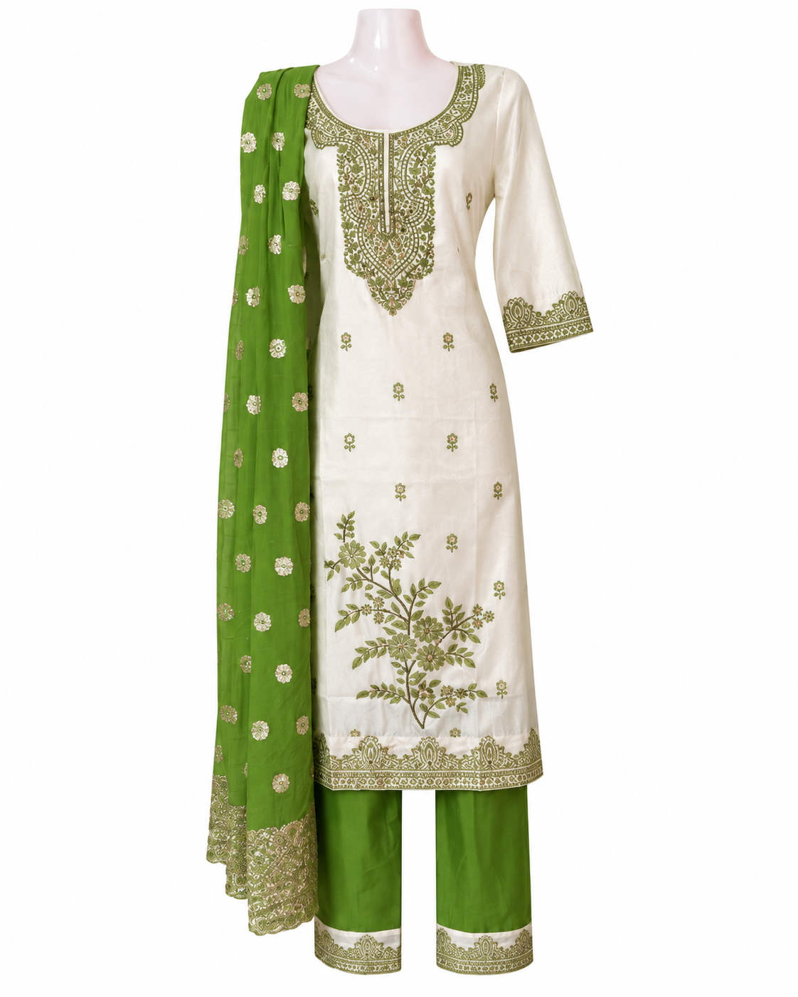 Elegant Silk Kurtha Set with Parrot Green Dupatta