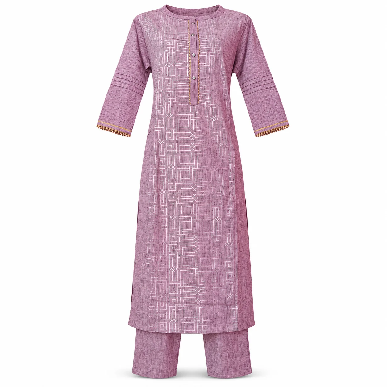 Mauve Geometric Print Kurta Set