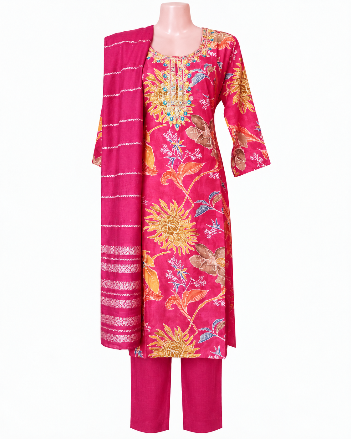 Floral Printed Cotton Kurtha Set – Teej Special