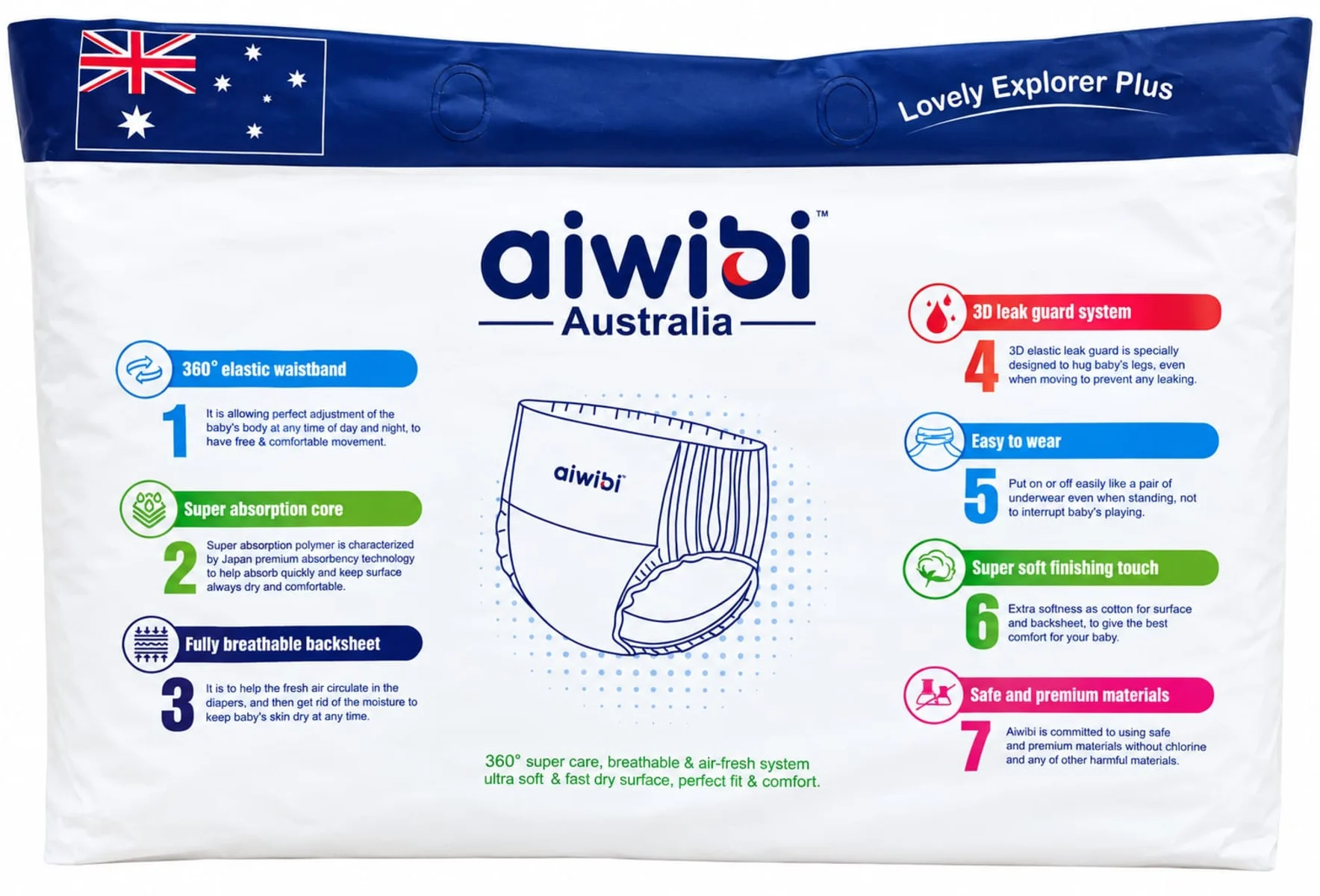 aiwibi Diapers - Premium baby pants (Size - M) - 42 pcs