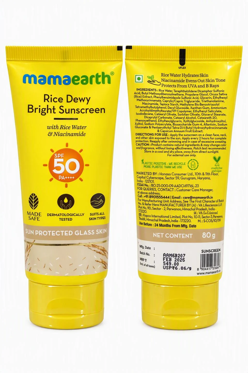 Mamaearth Rice Dewy Sunscreen SPF 50 Pa++++ 80gm