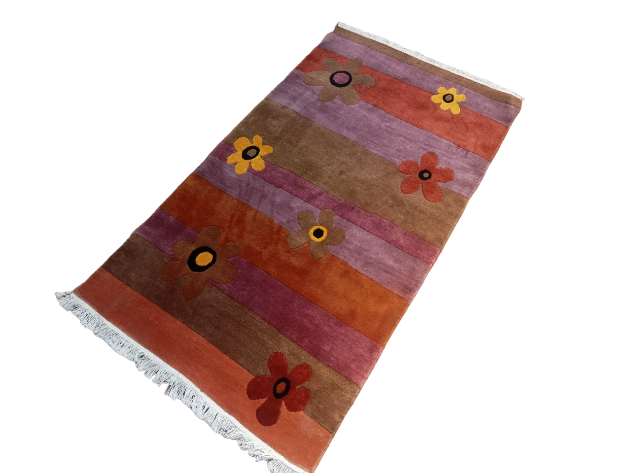 Hand-Knotted Nepali Woolen Carpet | Purple Floral Area Rug | 60 Knots (93x162 cm)