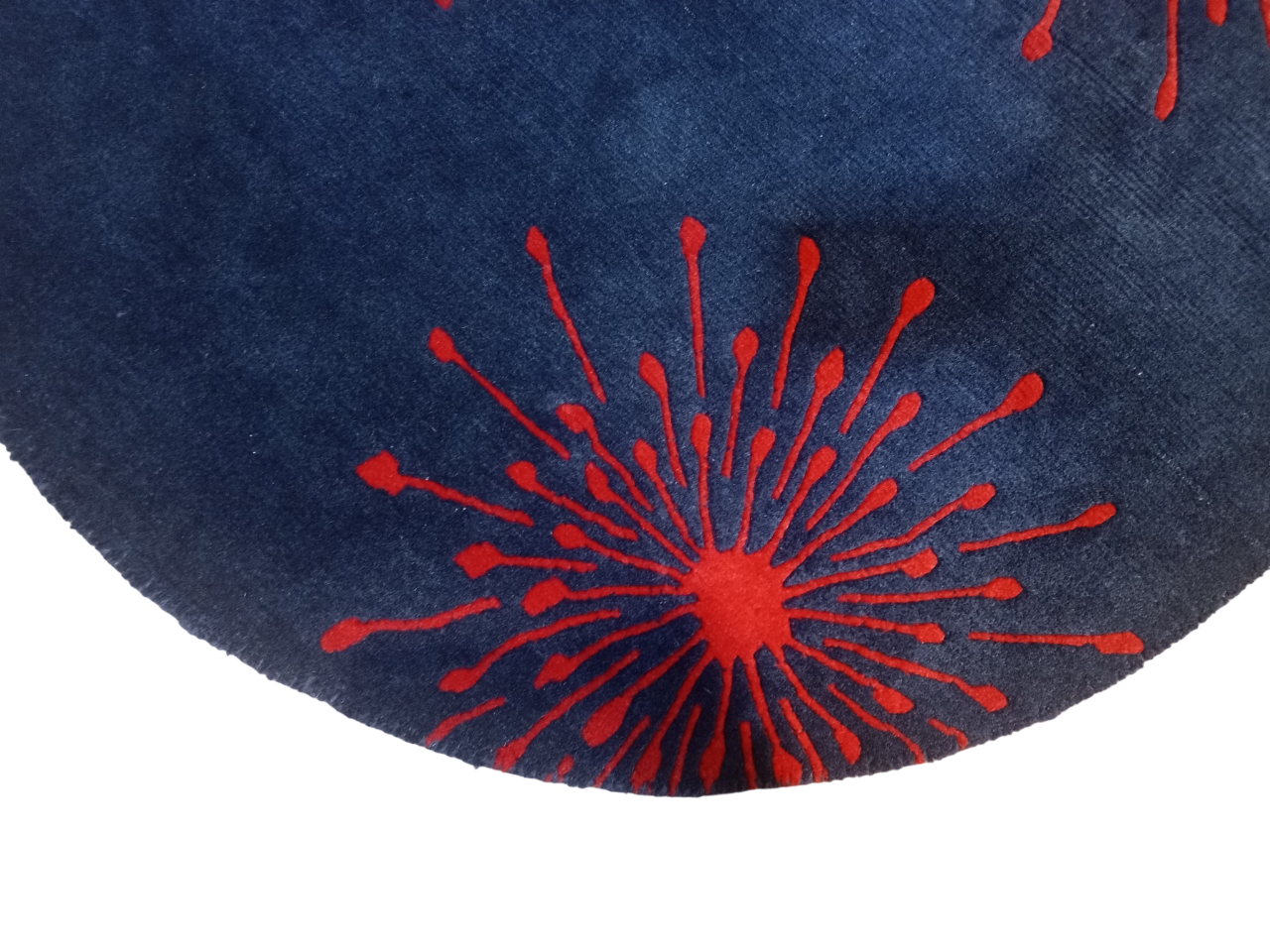 Handknotted Nepali Woolen Carpet 60 Knots Blue Red 100cm Round Modern Rug