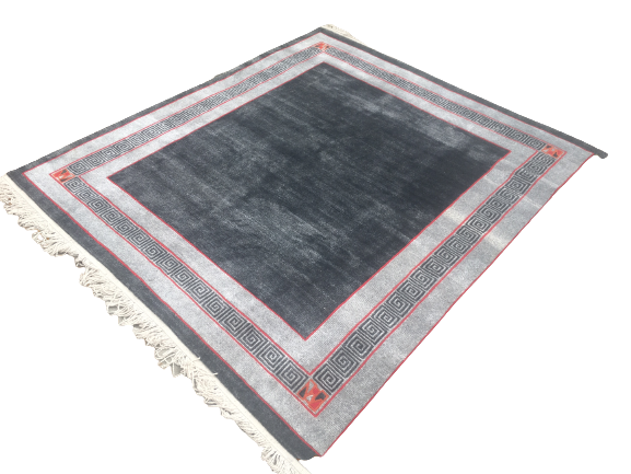 Premium Hand-Knotted Nepali Woolen Carpet - Grey Traditional Tibetan Weave Rug (60 Knots, 172 x 190 cm / 5.6x6.2 Ft)