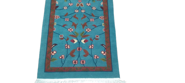 Hand-Knotted Nepali Tibetan Wool Runner Rug (70x140 cm) – 100 Knots Deep Blue Wool Carpet for Hallway & Entryway
