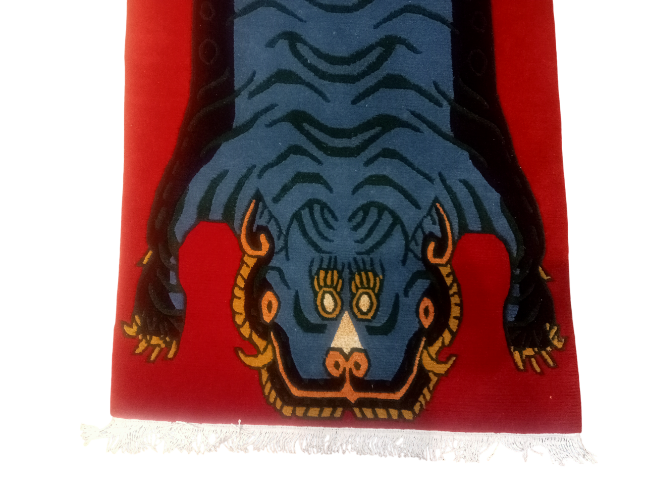 Nepali Hand-Knotted Tibetan Tiger Rug - Premium Red Woolen Carpet (60 Knots, 90x190 cm) for Living Room, Meditation & Yoga Mat