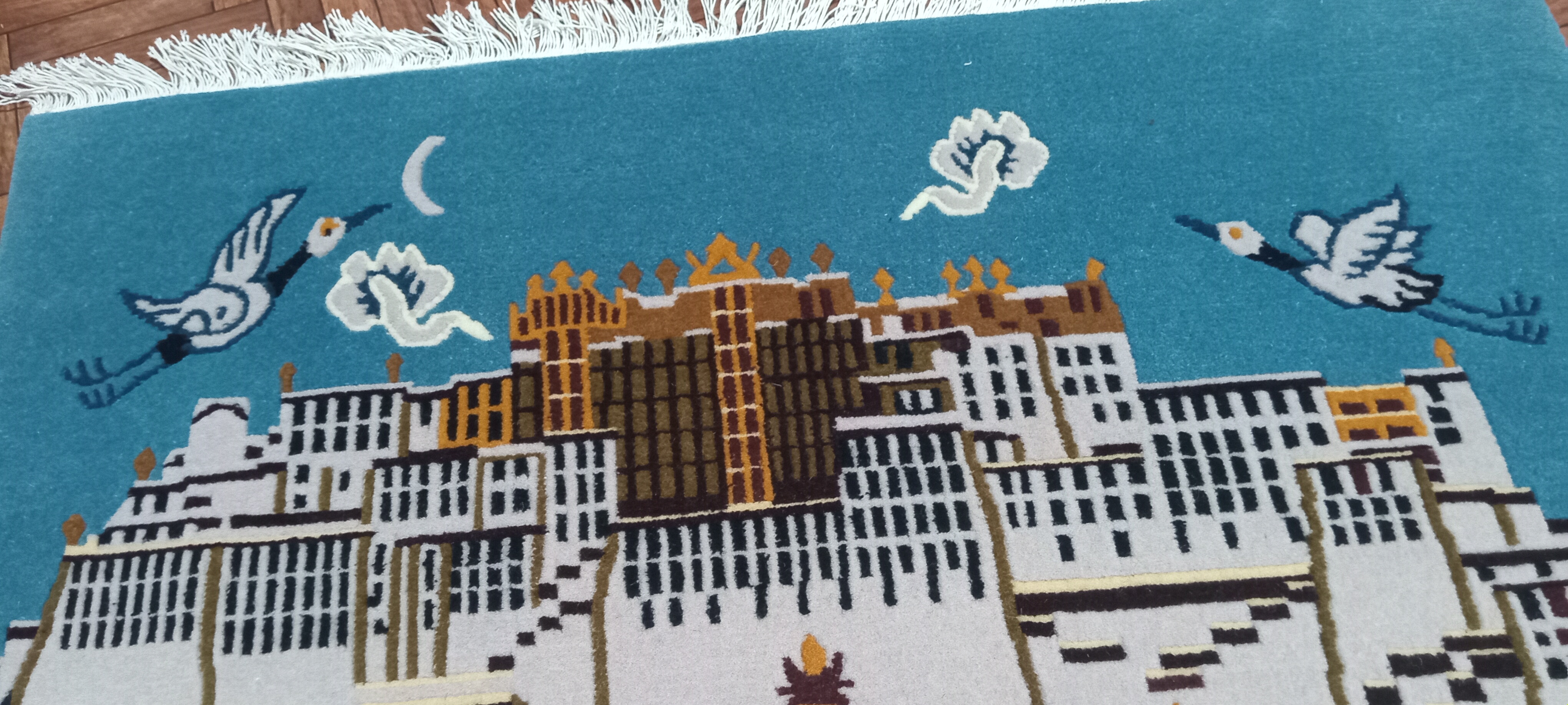 Handknotted Nepali Woolen Wall Hanging Carpet - Potala Palace Design (100 Knots, 92x61 cm / 3x2 ft)