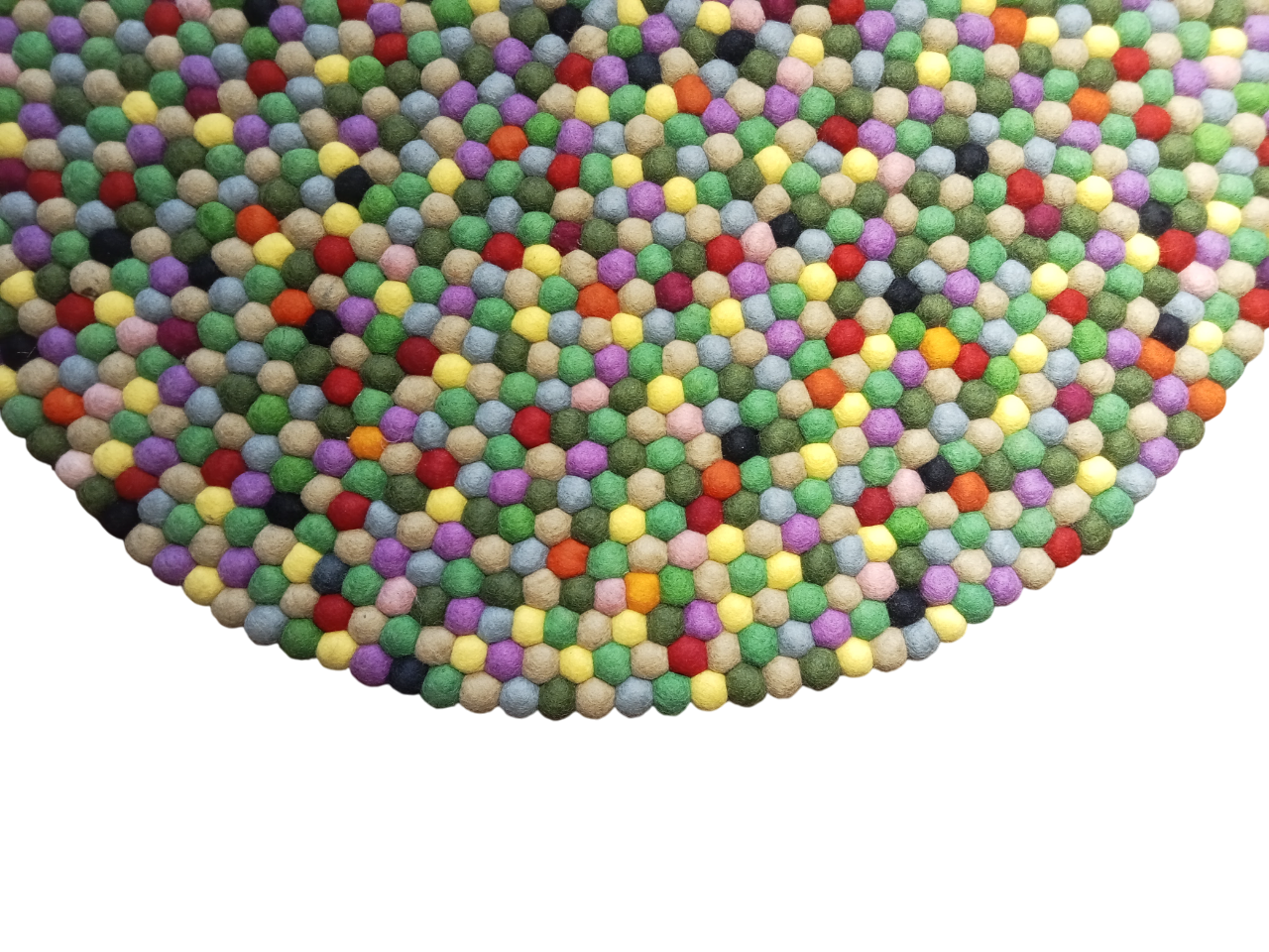 Hand-Felted Green Ball Rug | 100cm Round | Pure Wool Nepali Craftsmanship | Brand New Home Decor