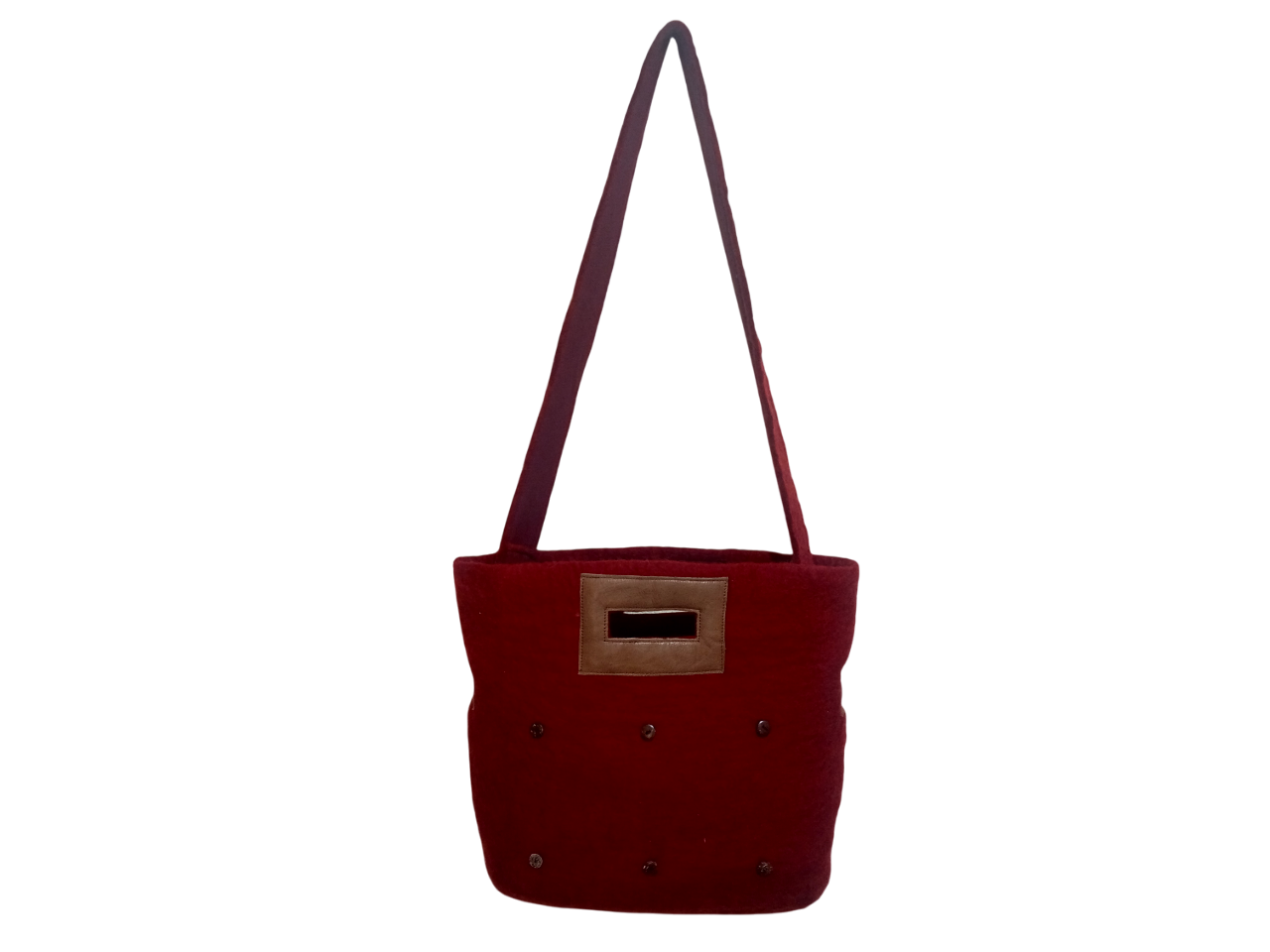 Nepali Felt Shoulder Bag-Handle Bag - Bag-Handcrafted Maroon Elegance