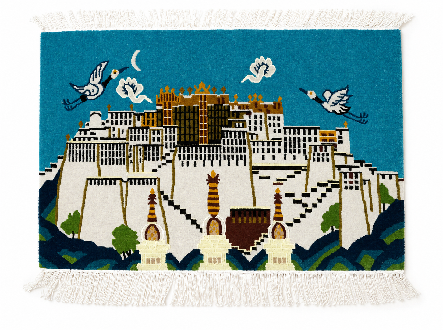 Handknotted Nepali Woolen Wall Hanging Carpet - Potala Palace Design (100 Knots, 92x61 cm / 3x2 ft)