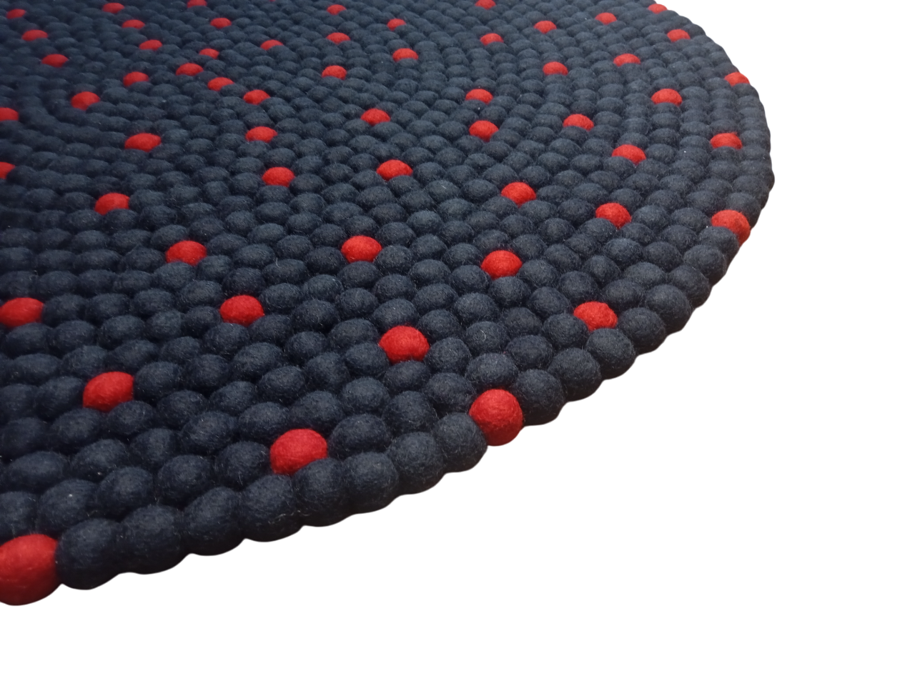 Handmade Navy Blue Wool Felt Ball Rug - 100cm Round Carpet | 100% New Zealand Wool | Eco-Friendly & Reversible