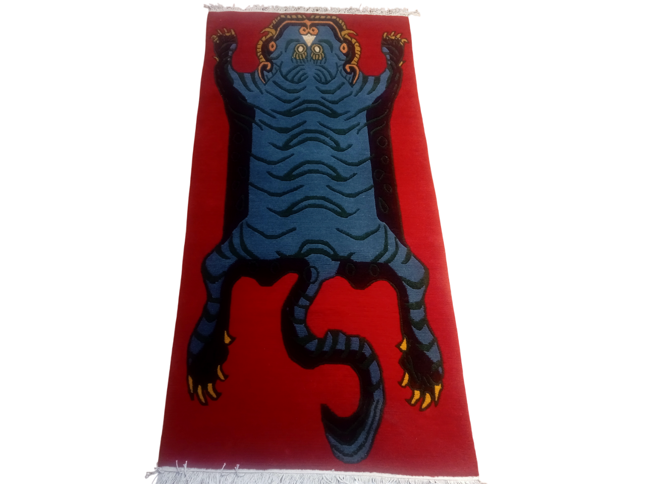 Nepali Hand-Knotted Tibetan Tiger Rug - Premium Red Woolen Carpet (60 Knots, 90x190 cm) for Living Room, Meditation & Yoga Mat