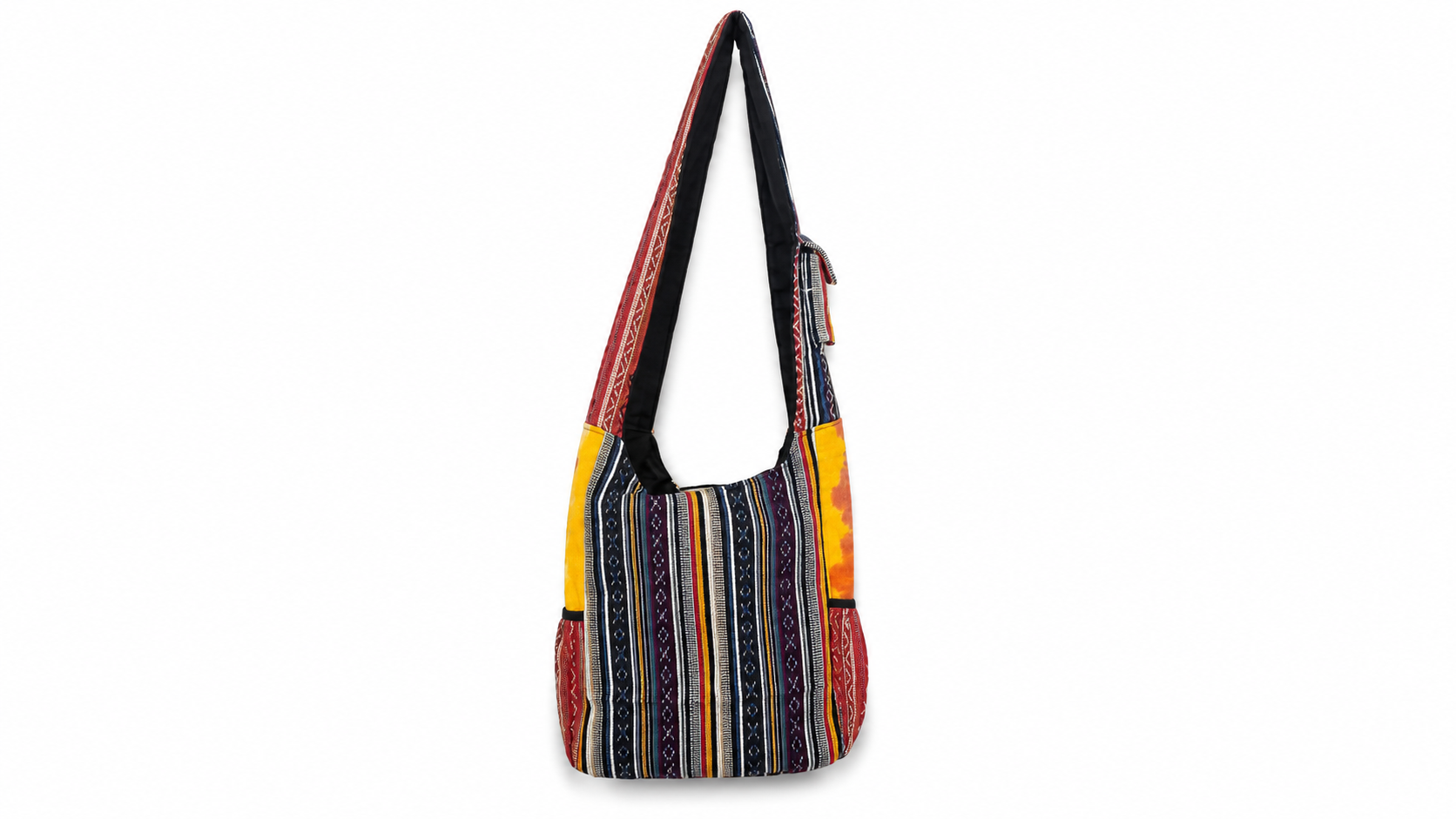 Himalayan Handmade Hemp Crossbody Sling Bag - Vibrant Mushroom Embroidery Tie Dye Boho Shoulder Bag